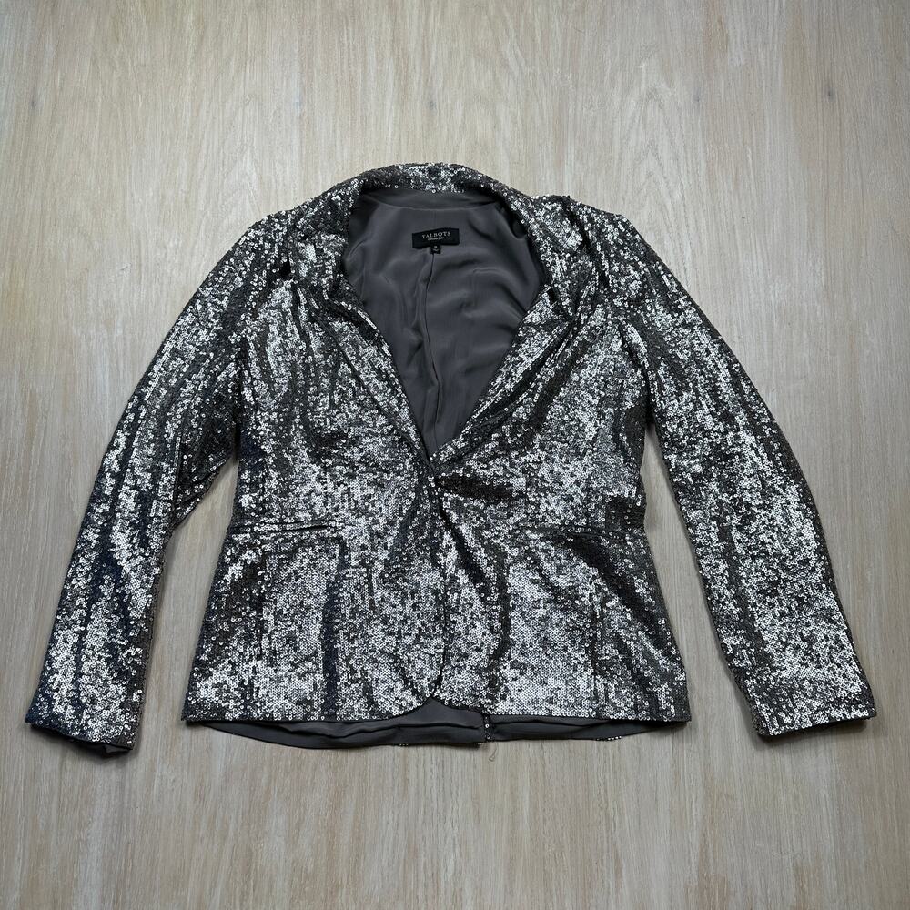 Talbots Silver Sequin Blazer Jacket Sparkle Holiday Party Evening Formal 16
